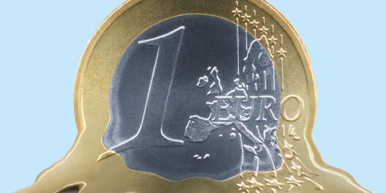 Eine schmelzende Euro-Münze