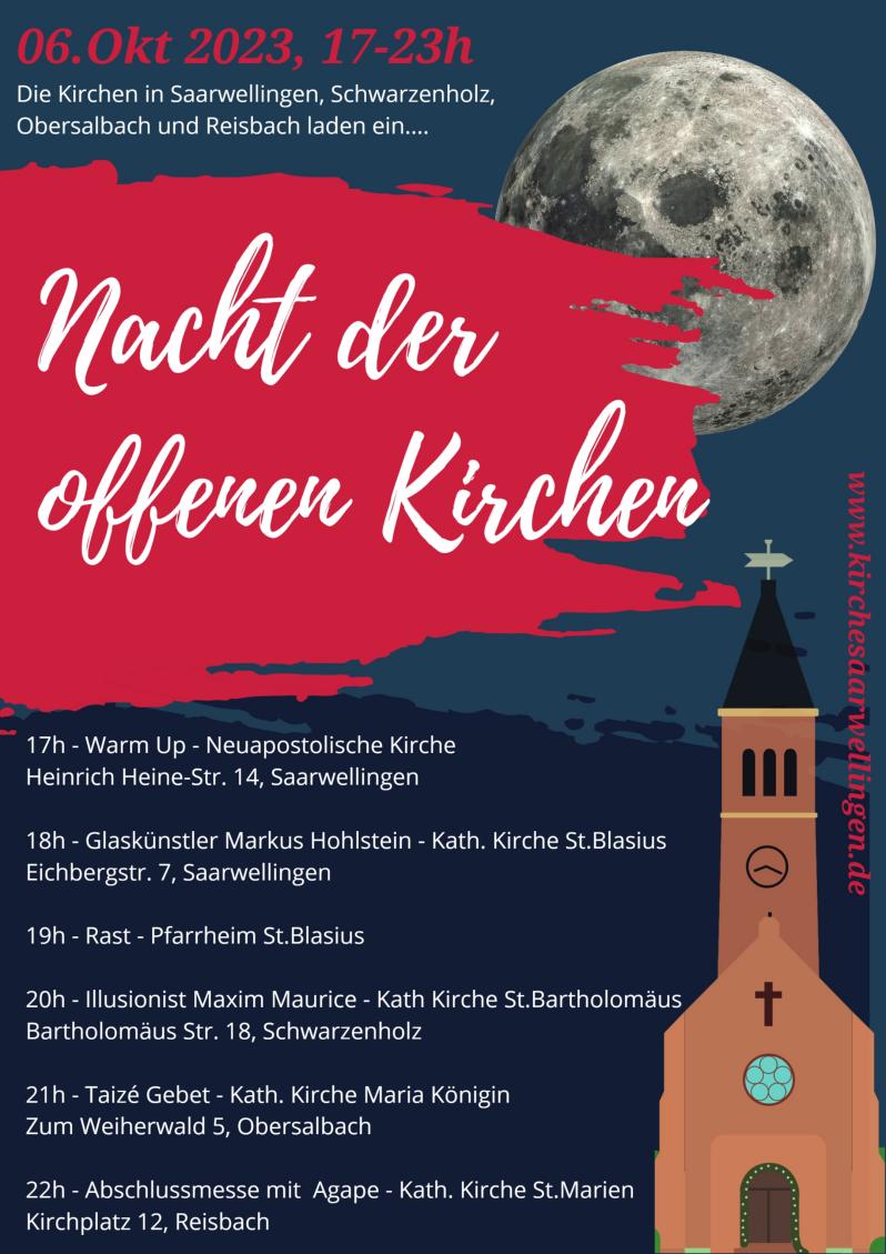 Einladung zur Nacht der offenen Kirchen in Saarwellingen.