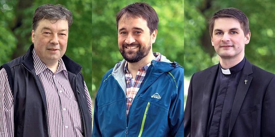 Rudolf Esser, Dr. Michael Meyer und Kevin Schirra (vlnr.) werden am 19. Mai zu Priestern geweiht - die Fotos entstanden bei einer Wallfahrt nach Klausen.